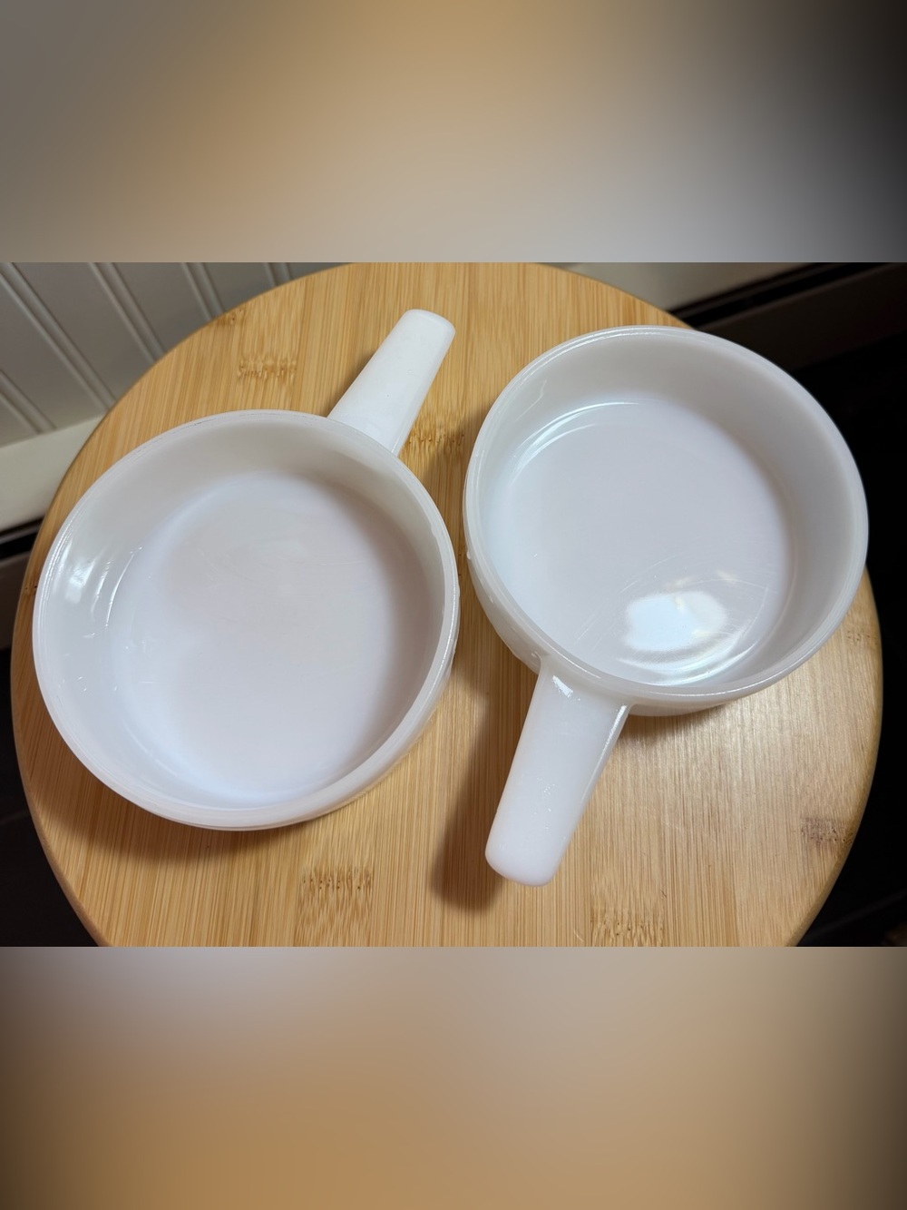 Vintage Glasbake J-2639 Milk Glass Handled Soup Bowl 14 oz Ovenware USA